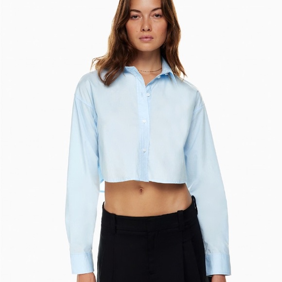 Sunday Best Blue Cropped Long Sleeve Shirt - Picture 1 of 9